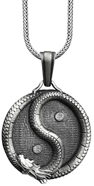 Ying Yang Und Drache Ungewöhnliche Halskette, Oxidierte Chinesische Mythologie-Medaillon-Halskette Für Männer, Cooler Männlicher Ring Für Freund, Fantasy-Halskette (Oxidiert, Keine Kette)