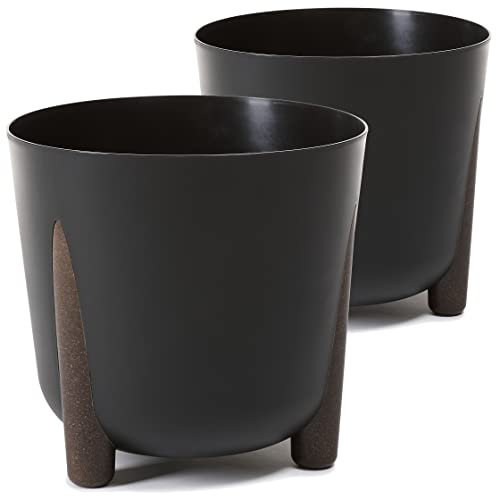 Tymar Blumentopf mit Füßen, 2er-Pack, Runde Form, Übertopf ((2pack) Schwarz, ø 26 cm)