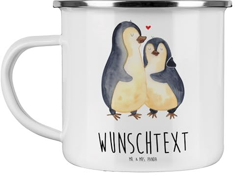 Mr. & Mrs. Panda Personalisierte Emaille Tasse Pinguin umarmen - Personalisierte Geschenke, Hochzeitsgeschenk, Emaille Tasse personalisiert,