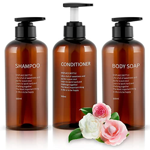 XiYee 3 Piezas Botellas Dispensadoras para Baño, 500ml Botellas de Bomba Rellenables para Champú Jabon Líquido Acondicionador Gel de Ducha Prensa Dispensador de Loción (Marrón)