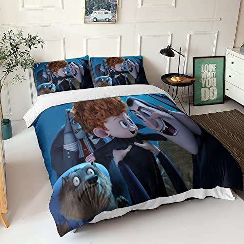 ELGISI Hotel Transilvanien Bettbezüge Kinder Bettwäsche 3D Print Betten Set Dracula Bettwäsche Set Microfaser Himmlische Qualität Bettbezug Mit Kissenbezug 50x75 cm 3 Teilig King（220x240cm）