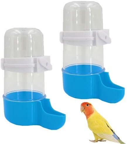 CaiHuaEr 2 PCS Bird Water Feeder Automatic Water Feeder Bird Water Bottles Bird Cage Food Feeder Cage Accessories for Cockatiel Parrots Budgie Lovebirds,Blue, white