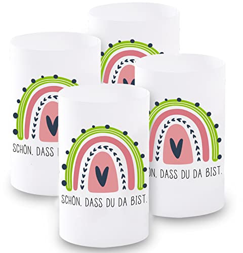 Windlicht Deko, 12 Stück Mini Tischlichter Kerzen Deko als Tischdeko für Junge und Mädchen Kommunion Konfirmation Taufe Hochzeit Geburtstag Teelichter, Regenbogen, ca. 6,0 x 10,0 cm (RegenRosa)