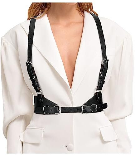 LEACOOLKEY Punk Damen Taille Gürtel Goth Leder Körper Kette Gürtel Rave Körper Korsett Gürtel für Party Halloween Cosplay