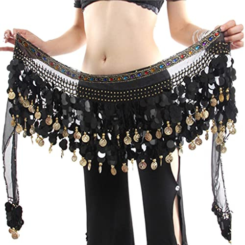 Wuchieal Damen Bauchtanz Hüfttuch Süße Bauchtanz Rock Wrap Performance Bling Pailletten Münzen Bauchtanz Kostüm