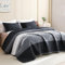 Litanika Steppdecke für Queen-Size-Betten, schwarz, grau und weiß, grau gestreift, Patchwork, Sommer-Tagesdecke, Tagesdecke, Überwurf, 3-teilig, weiche, leichte Mikrofaser, Bettwäsche-Set für alle