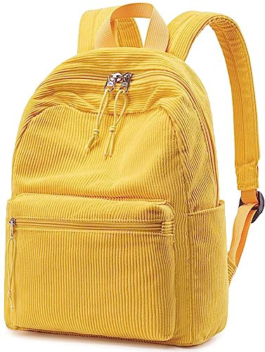 Mini-Rucksack für Damen und Mädchen, wasserabweisend, kleiner Rucksack, Geldbörse, Schultertasche für Damen, Erwachsene, Kinder, Schule, Reisen, Cord, Gelb, Mini, Tagesrucksäcke