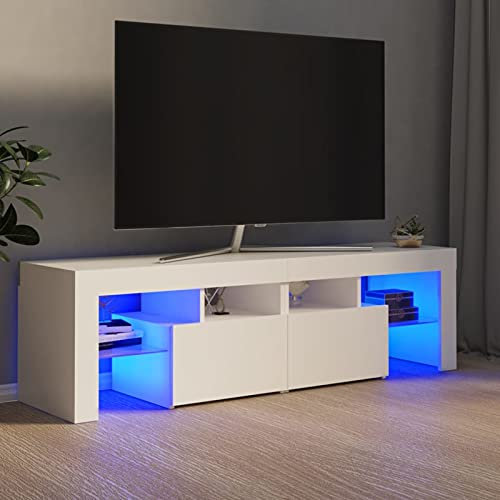 GuyAna TV-Schrank mit LED-Beleuchtung Weiß 140x36,5x40 cm Wohnwand Fernsehschrank Lowboard HäNgend Wohnwand Weiß Hochglanz