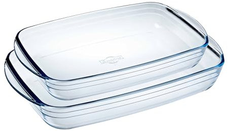 Ôcuisine® Rectangular Glass Baking & Roasting Dishes | Extreme Resistance | Oven Safe - Freezer Safe - Microwave Safe (Rectangular Roaster Set of 2 Large (2.6, 3.6LT))