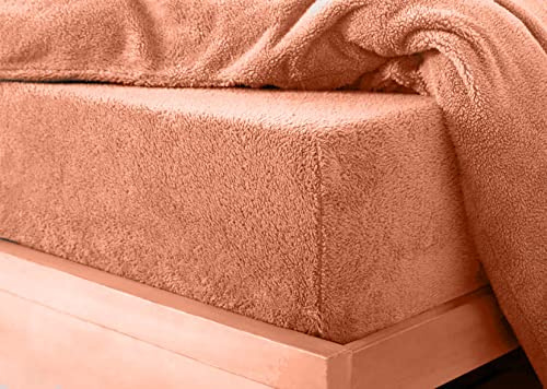 Lenzuolo con angoli in pile Teddy Bear, extra profondo, 30 cm o copripiumini per letto singolo, matrimoniale, king e super king size UK (coppia di federe mandarino)