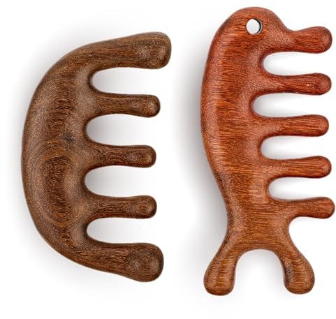 2 Pcs Wooden Scalp Massager & Wide Tooth Comb - BPA Free Massage Comb for Relaxing Head Spa, Dandruff Care & Detangling | Gua Sha Lymphatic Tool for Women & Men