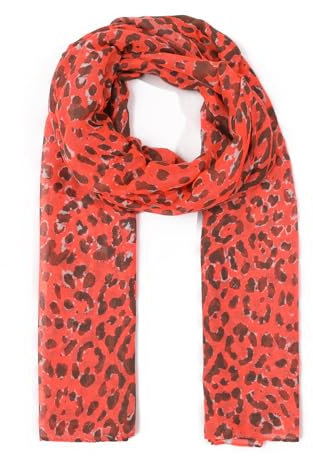 stylx Damen Schal mit LEOPARD Muster, Leichtes Halstuch mit Fransen, Modische und Elegante Sommer und Helbst Leo Schals für Frauen (neon orange)