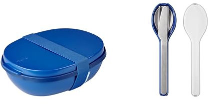 Mepal - Lunchbox Ellipse Duo to go Set - Meal Prep Box für Erwachsene & Salatbox zum Mitnehmen - Brotdose für ein gesundes Mittagessen - Ideal für Sandwiches & Salate - 825 ml + 600 ml - Vivid Blue