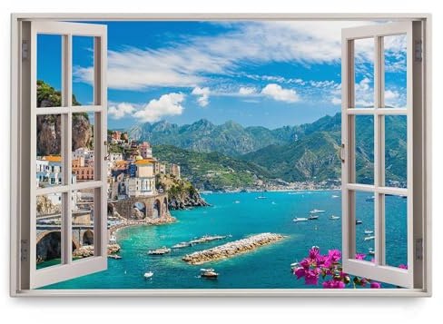 Paul Sinus Wandbild 120x80cm Fensterbild Italien Küste Küstenstadt Historisch Berge Mittelmeer
