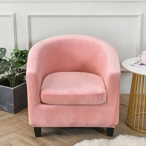 Surwin Housse de Fauteuil Cabriolet 1 Place, Monochrome Velours Housse Fauteuil Cabriolet Antidérapant, Chesterfield Extensible Couverture de Fauteuil, pour Salle à Manger, Salon, Café (Rose)