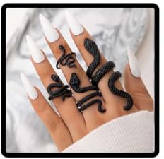 Cubahop Conjunto de Snake Rings anillo apilado en forma de serpiente abierto anillo de animal gótico anillo de nudillos ajustable conjunto de anillo de nudillos (Negro)