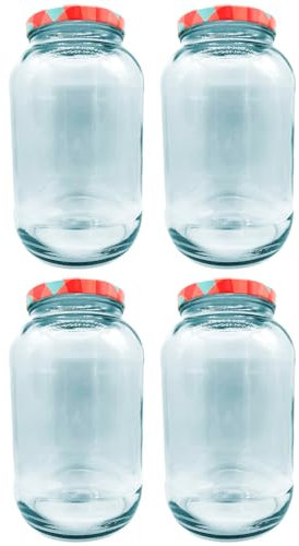 Acan Tradineur - Pack de 4 Botes Multiusos con Tapa de Rosca - Fabricado en Vidrio - Ideal para Mermelada, Miel, Frutos Secos, Especias - Ø 16 x 25,5 cm - 4 L