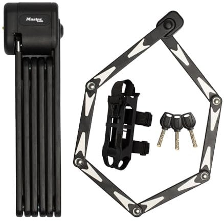 Master Lock 8333EURDPRO Certified Folding Bike Lock with Hardened Steel Links, 3 Keys, Carrier and Mounting Bracket Included, 95cm, Black