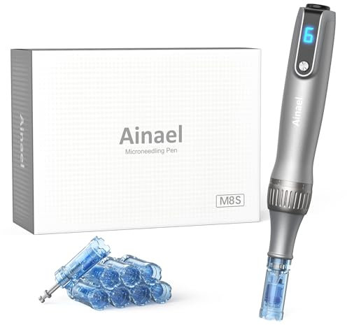 Ainael Ultima M8 Microneedling Pen, Professionell Kabellos Microneedle Gerät Elektrische Microneedling Pen Set für Gesicht Körper Haar Bart Wachstum Geschenk für Frauen Freundin - 12 Patronen