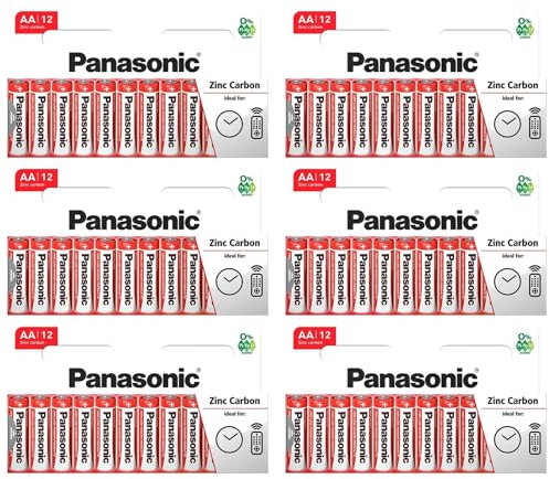 PANASONIC Lot de 6 Blisters de 12 Piles Red Zinc-Carbon AA LR06-1,5 V