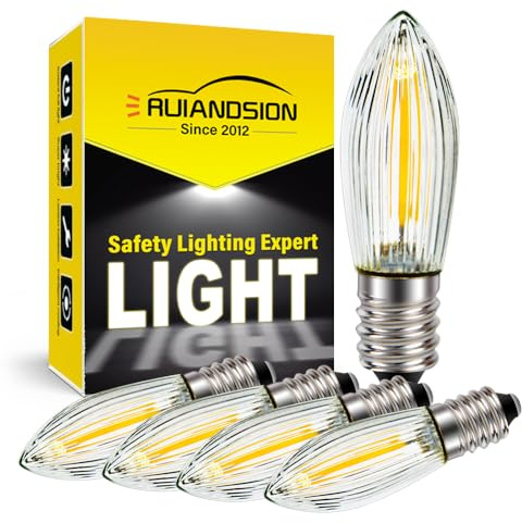 Ruiandsion E10 Ersatzbirne AC220V Warmweiß LED Filament Licht 5er Pack | Temperaturstabil in geschlossenen Gehäusen – kein Helligkeitsverlust