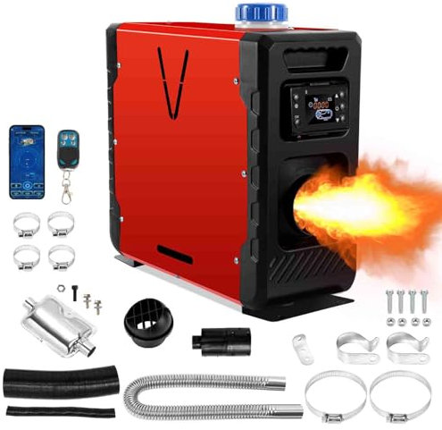 Fiqops Standheizung Diesel 8KW Dieselheizung 12V/24V DC Diesel Lufterhitzer standheizung 5L mit Bluetooth APP & Fernbedienung & LCD Display für Auto Camping Wohnmobil Rot