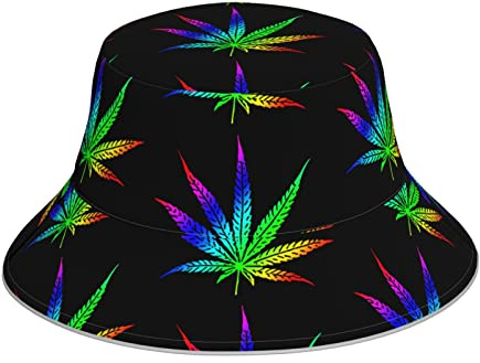 Fischerhüte Tie Dye Gras Blätter Gras Freizeithut Uv Schutz Wandern Kappen Atmungsaktiv Unisex Strandhut, Für Freizeitkleidung, Frühling, 56-58 cm