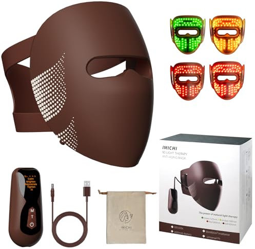 IMICHI Silikon LED Gesichtsmasken Lichttherapie,320PCS LEDs 4 Farben Lichttherapie Maske für Anti-Aging, Verjüngung,Straffung, Rotlicht Maske Gesicht für alle Hauttypen
