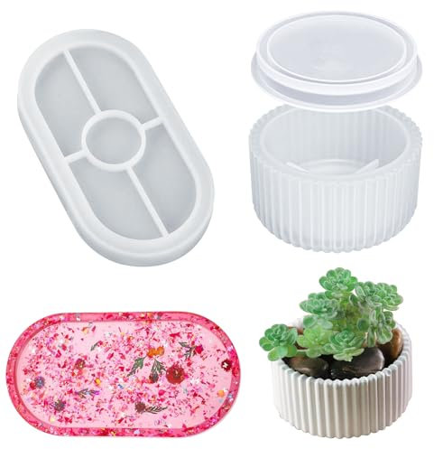 YeahBoom 3 Stück Sukkulente Kaktus Silikonform,Vase Silikonform,Blumentopf Gießform mit Deckel,Blumentopf Silikonform,DIY Vases Resin Formen,Vase Gießformen,Blumenvase Silikonformen
