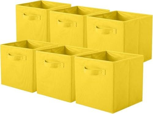 powerking Storage Bins, Foldable Fabric Storage Cubes and Cloth Storage Organizer Drawer for Closet and Toys Storage, 6 Pack (Yellow)