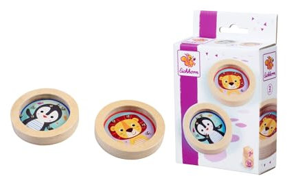 Eichhorn – Games – Geschicklichkeitsspiel, Kugelspiel mit Pinguin & Löwen Design, 2 teiliges Motorikspielzeug, 8 cm groß, aus Lindensperrholz, ab 3 Jahren