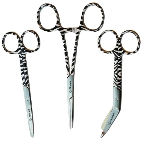 Set de ciseaux d'infirmière Zebra - Ciseaux à bandages - Accessoires infirmiers - Ciseaux de premiers secours - Ciseaux médicaux - Kocher - Cadeau pour infirmière