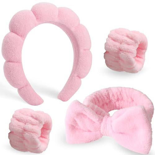 DRESHOW Bandeau Spa pour le Lavage du Visage Set de Poignets Éponge doux Bandeaux en Tissu Éponge pour le Maquillage et Les Soins de la Peau Bandeau Antidérapant pour Femmes Taille Unique