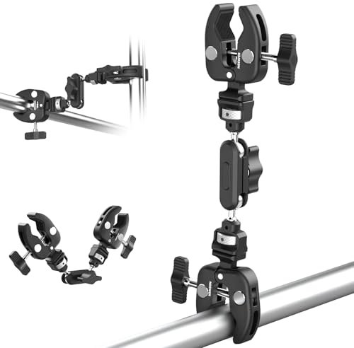 NEEWER Double Super Clamp Camera Mount with Magic Arm, NATO Interface, Cold Shoes, 1/4 Locating Holes for ARRI, Desk Studio Photography Light Stand Pole Cross Bar Umbrella Holder Clamp Mount, UA060