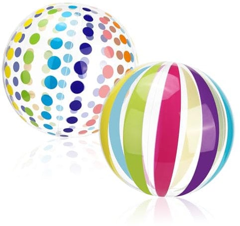 Quuylin Ballon de Plage Gonflable, 2 Pièces 40cm Rayures colorées Ballon de Plage, D'Été Ball Gonflable Piscine pour Enfants Adultes, Fête à la Piscine, Activités Extérieures