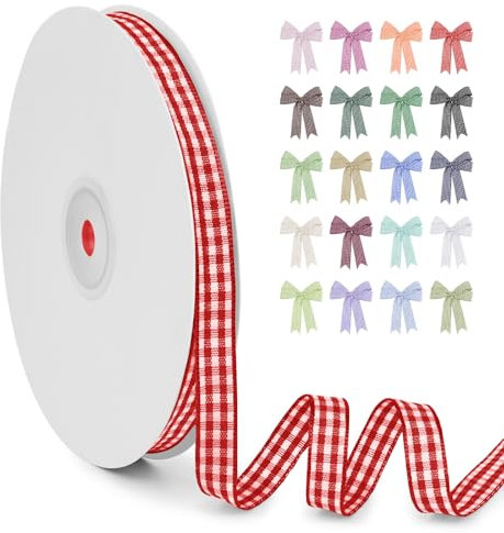 LERAETI Geschenkband Rot Karoband 10mm x 45m zum Verzieren & Basteln, Kariertes Band Breites Schleifenband, Dekoband für DIY Bastelkuchen, Strauß Dekoration, Geschenkverpackung, Haarschleife