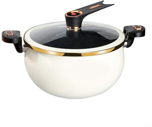 8L Mini Pressure Cooker (2-3kPa), Non-Stick Pottery Coating & Cast Iron Construction, Multi-Function For Soup/Steam/Stew, Slide-Lock Handle Design, Compatible With Gas/Induction Stoves(8L White)