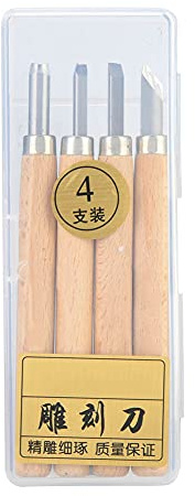 Pssopp 4 -Pack -Holzschnitztet, Holzgriff Schnitzmesser Bequeme Holzbearbeitungsmeißel Metall Holz Gravur Werkzeuge Hartschneider Kopf Gravurmesser, 4 Pack Holzschnitzkit, Holz (Set Nr. 4)