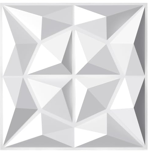 Eikuavons 3D Wandpaneele, 3D Wandverkleidung Paneele, 3D Wall Panels, Wanddeko Platten, Wasserfest, Hitzebeständig, aus Hochsteifes PVC - 30 x 30 cm, Diamant Weiß, 12 Stück (1.08 m²)