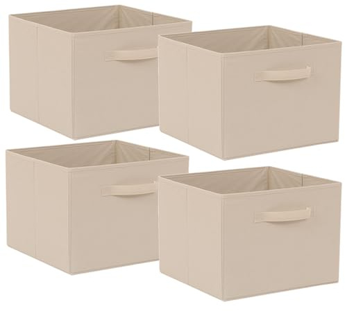 Homullel Foldable Storage Cube Boxes Set of 4, Storage Unit Box with Handle, Collapsible Storage Bins Organiser for Shelf Closet Organization 33x38x33cm Beige