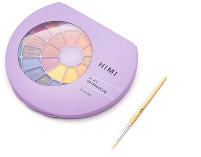 HIMI Set di acquerelli semi-umidi, 38 colori in padelle, pennello, viola case edition, più morbido che asciutto, sveglia con spruzzi d'acqua, facile da mescolare, pennello, forniture per set artistico