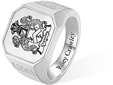 Anello personalizzato con logo scolastico/stemma di famiglia per uomo e donna in argento sterling 925 con immagine, testo e nome personalizzati. Anelli con sigillo per mignolo per laureati e papà.