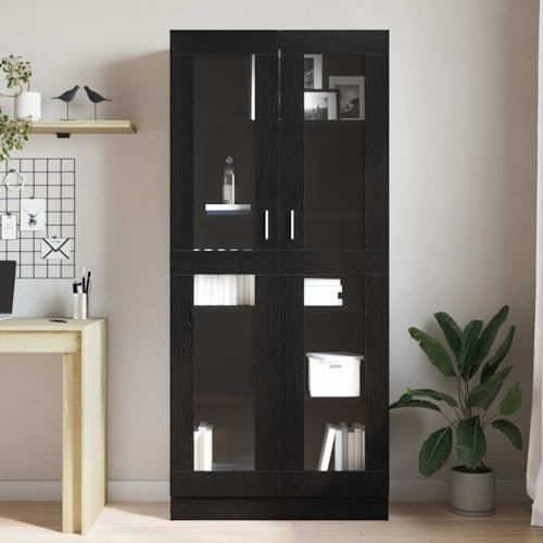 Homvdxl Floor Display Cabinet, 5-Tier Tall Bookshelf with Glass Doors 5 Cube Shelves, Bookcase Sideboard Cabinet for Bedroom, Living Room, Kitchen, Home Office 185x82cm, Black Oak