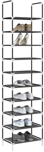 Mimdixy Bank Mit Stauraum, Schuhregal 10-stöckig Schwarz 44x28x180 cm Vliesstoff Schuhorganizer für Flur, Bad, Wohnzimmer, Diele