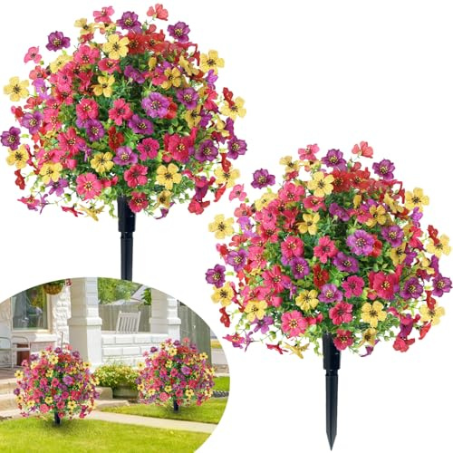 Fairblo 2 Piezas Bola de Boj Artificial 60 cm Plantas Artificiales Exterior con Flores Artificiales Resistentes UV Topiarios Artificiales Realista con Estaca para Deco Exterior Jardin Balcón