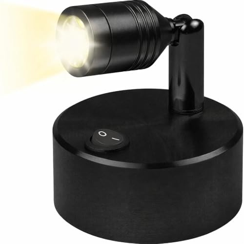 lomitech LED Indoor Spotlight,Wireless Wall Light Rotable LED Art lamp | Battery Powered Spot Light,Picture light,Wall Display Light for Paintings & Artwork(Black)(Metal)