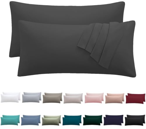 Nesture Kissenbezug 50x70 2er Set, Anthrazit, 100% Mikrofaser | kopfkissenbezug 50x70cm mit Reißverschluss, kissenhülle weich & bügelfrei, atmungsaktiv, Pflegeleicht bei 60°C waschbar