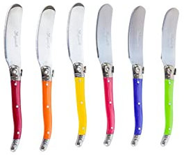 Pradel Excellence - Boîte de 6 Couteaux à Beurre Laguiole - Tartineurs en Acier Inoxydable - Lames Micro Dentées, Manches en ABS - Coffret Coutellerie, Couleurs Effet Nacré
