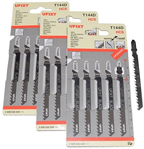 Jigsaw Blades T144D for High Speed Wood Cutting High Carbon Steel Fits AEG, Black & Decker, Bosch, Dewalt, Elu, Festool, Hitachi, Makita, Metabo and Skil by Ufixt