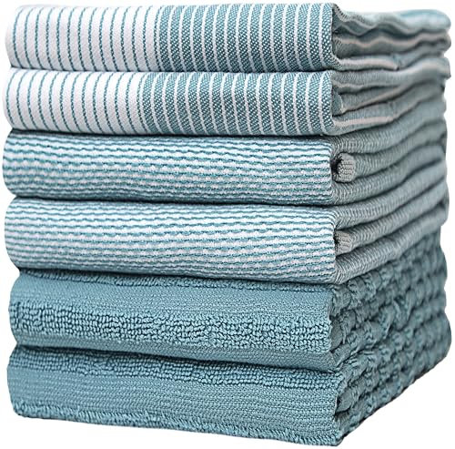 Bumble Küchenhandtücher - Geschirrhandtücher Handtücher Baumwolle – 6er Pack – XL Größe 50 x 70 cm – Edle, Weiche und Robuste Ringspinnbaumwolle in 3 Verschiedenen Texturen (Aqua)